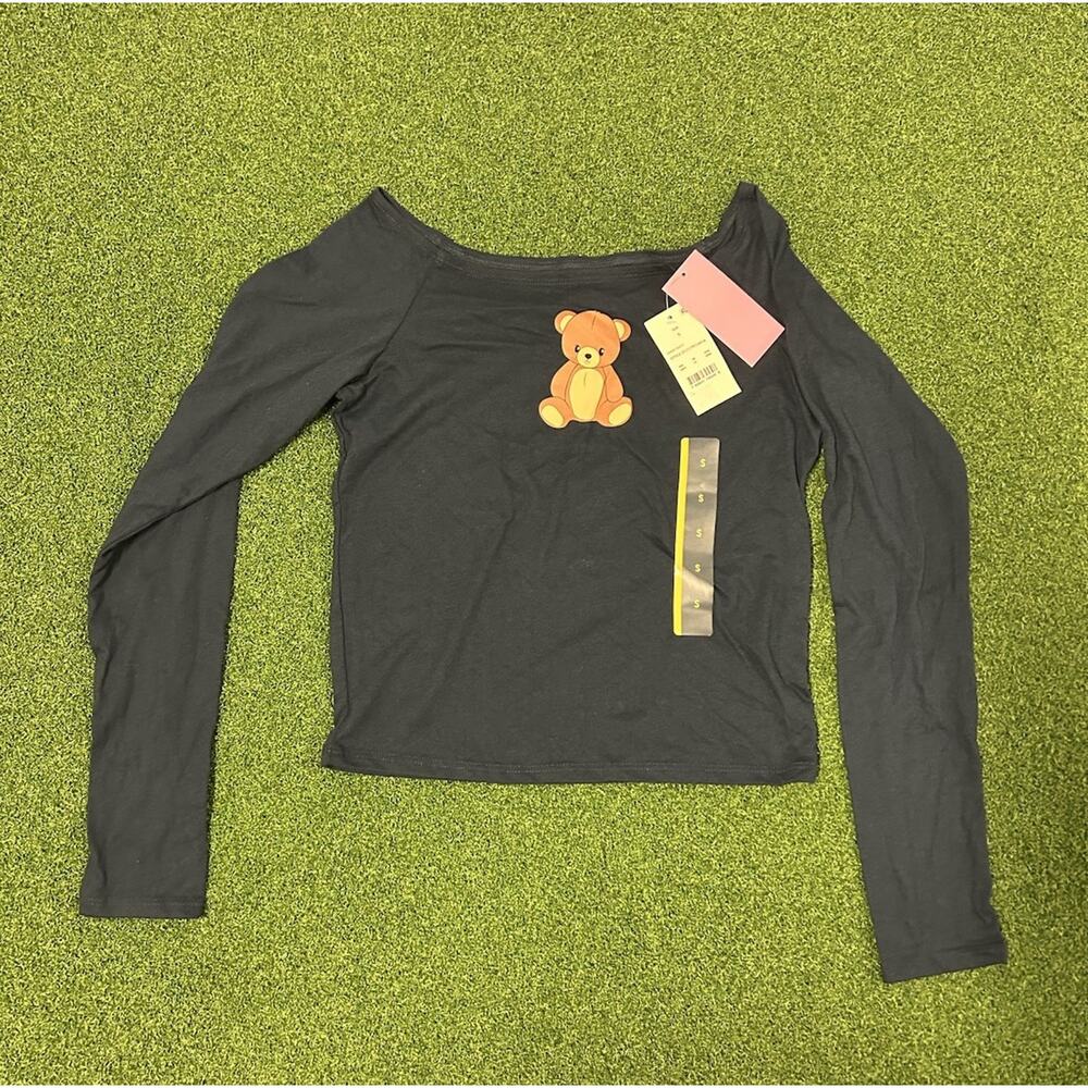 Modern Lux Graphic Tee Shirt Woman’s S Navy Blue Long Sleeve Teddy Bear